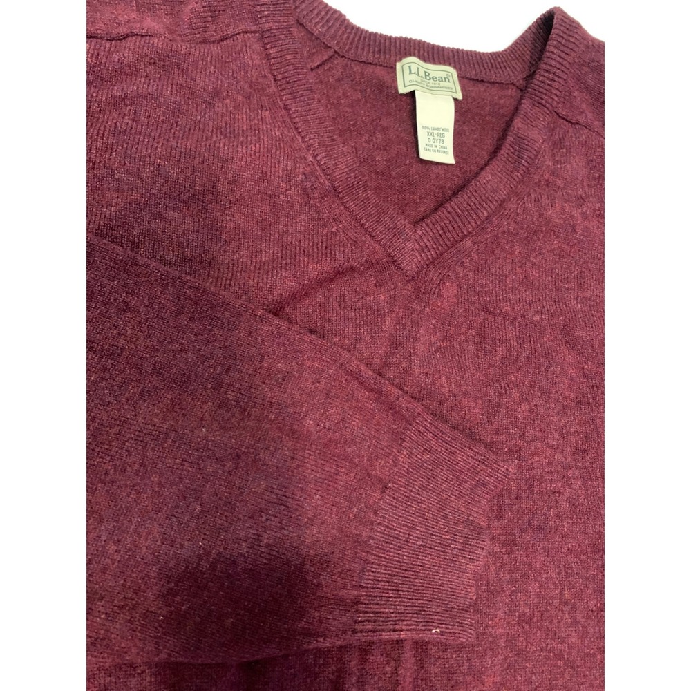 LL Bean Mens XXL Burgundy Lambswool V Neck Sweater Soft Warm Classic Fit